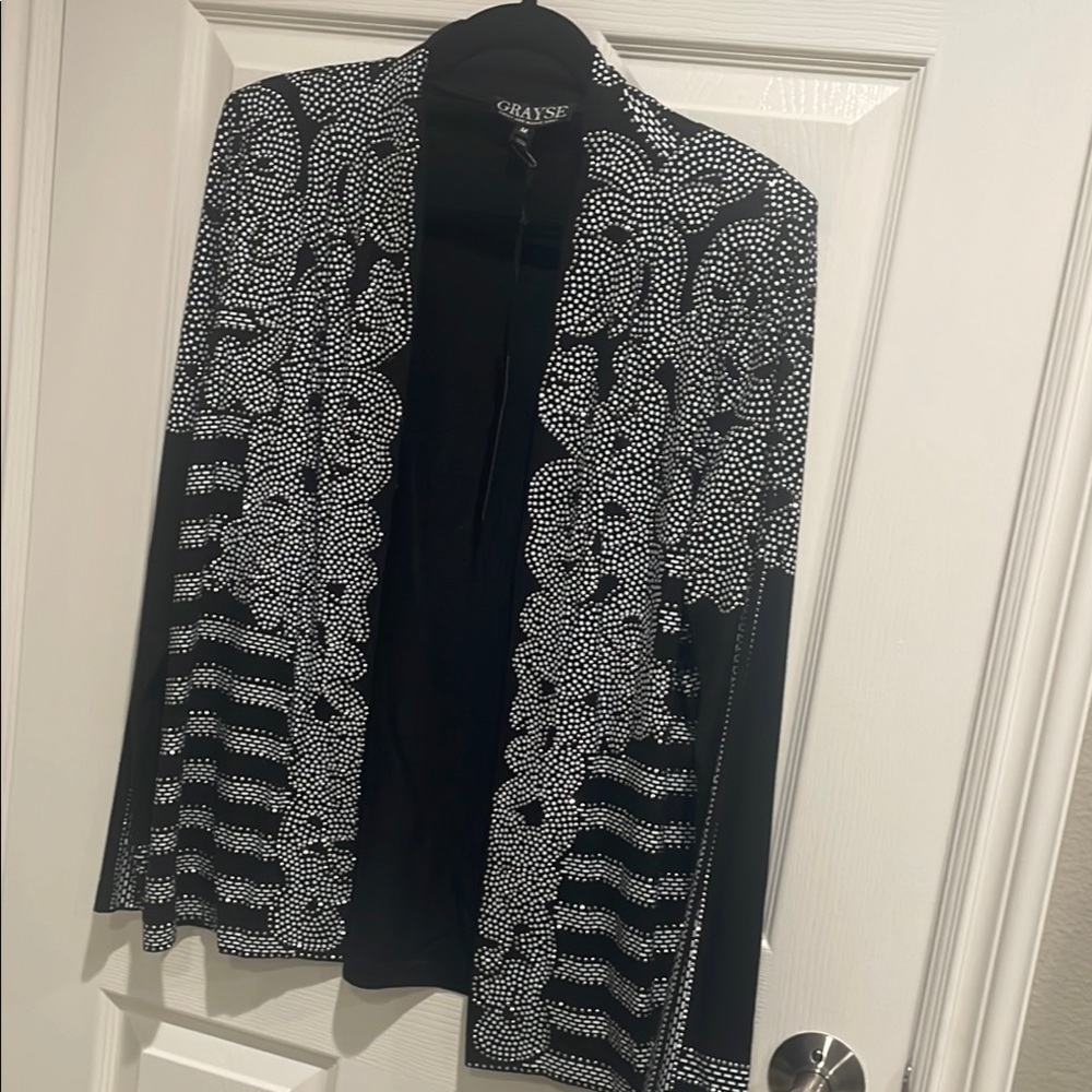 Grayse Black and White Patterned Cardigan